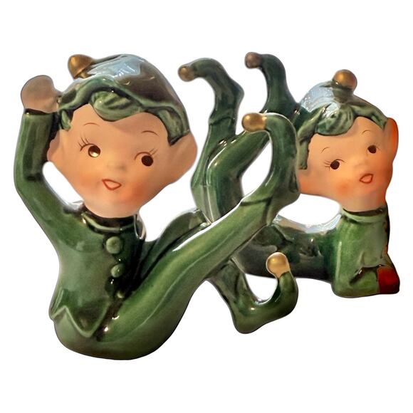 Set of 2 Vintage Lefton E-2347 Playful Whimsical Pixie Christmas Elf Figurines - Picture 15 of 16